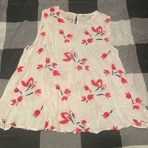 White with red flowers float tank top